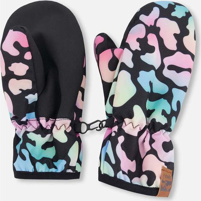 Mid-Season Mittens In Recycled Polyester, Black Animal Print