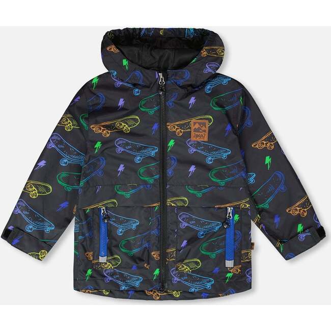 Mid-Season Jacket, Black Printed Skateboards