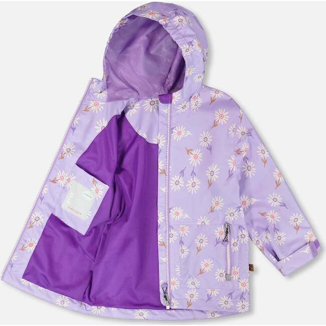 Mid-Season Jacket, Purple Printed Daisies