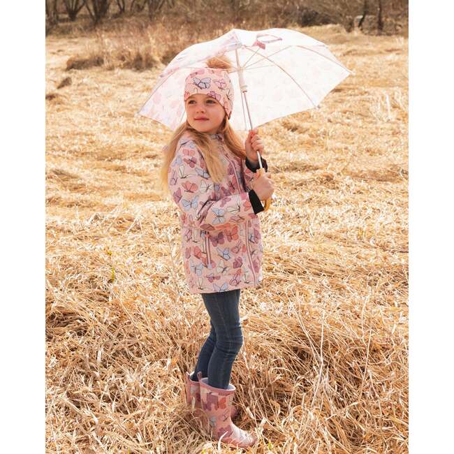 Mid-Season Jacket, Pink Printed Butterflies