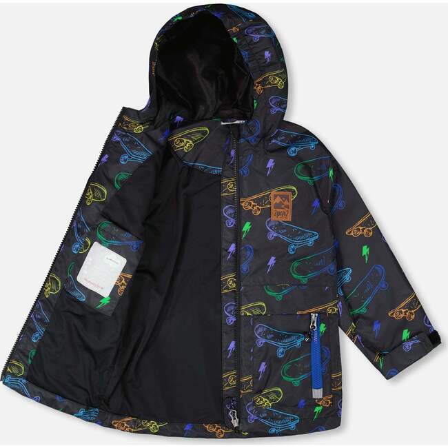 Mid-Season Jacket, Black Printed Skateboards