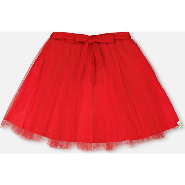 Mesh And Eyelet Skirt, Red