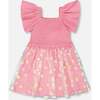 Mesh And Crinkle Jersey Dress With Smocking, Pink - Dresses - 1 - thumbnail