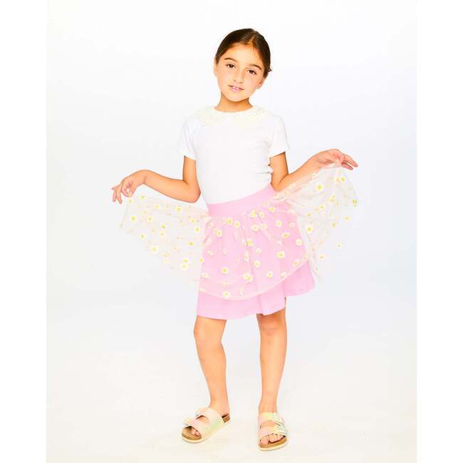 Mesh And Crinkle Jersey Skirt, Pink