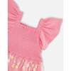 Mesh And Crinkle Jersey Dress With Smocking, Pink - Dresses - 4