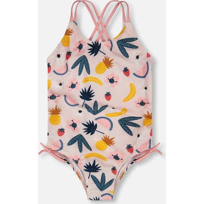 One-Piece Swimsuit, Pink Printed Fruits