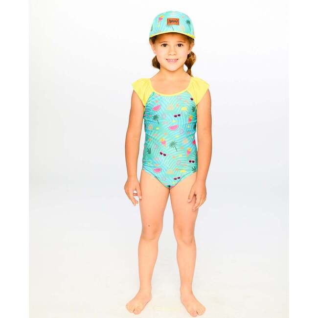 One-Piece Swimsuit, Green Beach Print