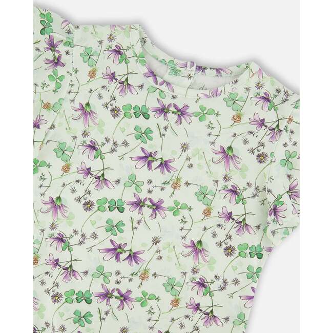 Jersey T-Shirt, Green Floral Print - T-Shirts - 4