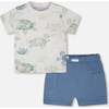 Jersey T-Shirt And Organic Cotton Jersey Shorts Set, Grey Mix Turtle Print & Medium Blue - Mixed Apparel Set - 1 - thumbnail