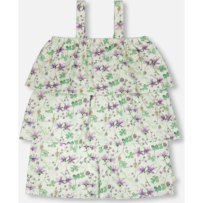 Jersey Romper With Tiers, Green Floral Print