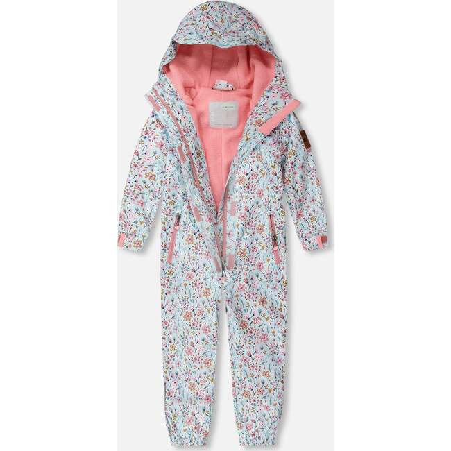 Kids Mid-Season One-Piece Outerwear, Blue Mini Flower Print - Snowsuits - 3