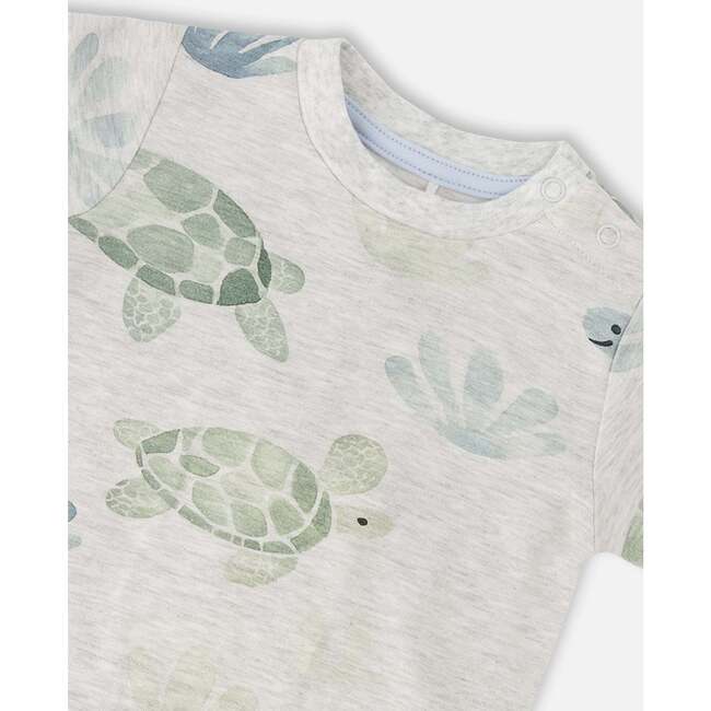 Jersey T-Shirt And Organic Cotton Jersey Shorts Set, Grey Mix Turtle Print & Medium Blue - Mixed Apparel Set - 4