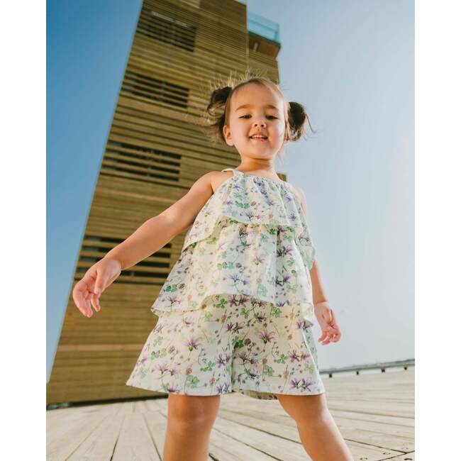 Jersey Romper With Tiers, Green Floral Print - Rompers - 3