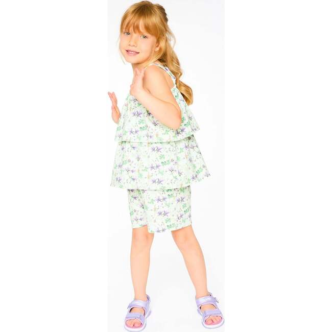 Jersey Romper With Tiers, Green Floral Print - Rompers - 4