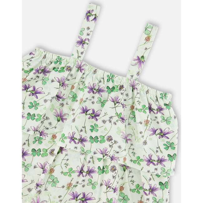 Jersey Romper With Tiers, Green Floral Print - Rompers - 6