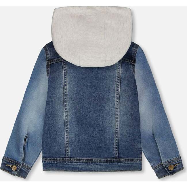 Jacket With Removable French Terry Hood, Navy Blue Denim - Jackets - 4