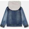 Jacket With Removable French Terry Hood, Navy Blue Denim - Jackets - 4 - thumbnail