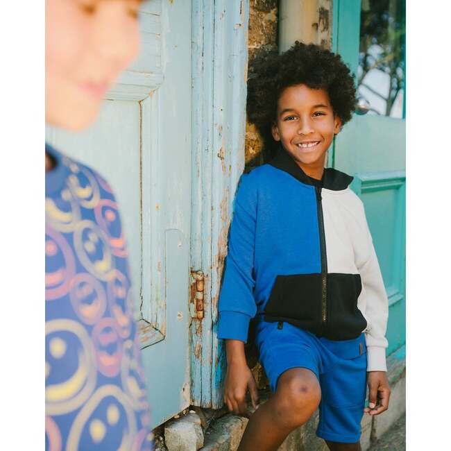 Hooded French Terry Cardigan, Royal Blue