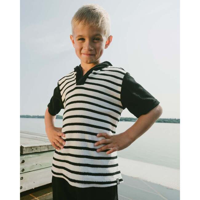 Hooded Terry T-Shirt With Shorts Set, Black & White Stripes