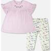 Jersey Tunic And Cotton Capri Set, Lavender And Green Printed Flowers - Mixed Apparel Set - 1 - thumbnail