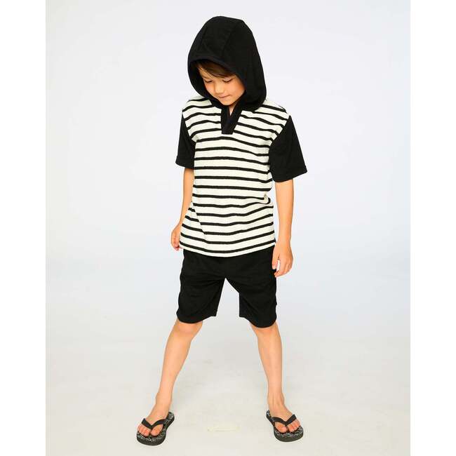 Hooded Terry T-Shirt With Shorts Set, Black & White Stripes - Mixed Apparel Set - 3