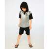 Hooded Terry T-Shirt With Shorts Set, Black & White Stripes - Mixed Apparel Set - 3 - thumbnail