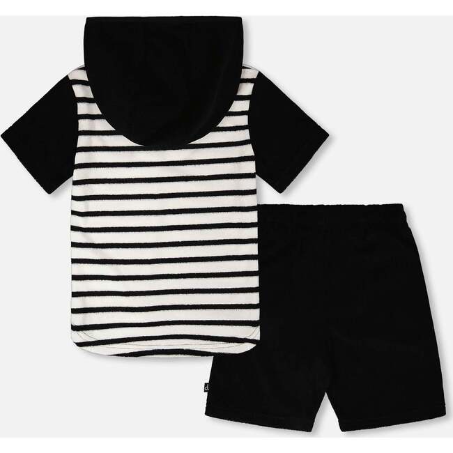 Hooded Terry T-Shirt With Shorts Set, Black & White Stripes - Mixed Apparel Set - 4