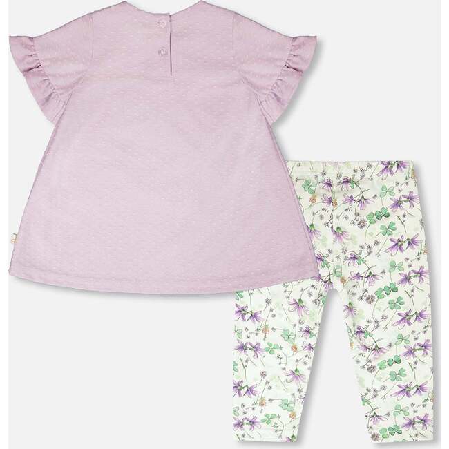 Jersey Tunic And Cotton Capri Set, Lavender And Green Printed Flowers - Mixed Apparel Set - 3