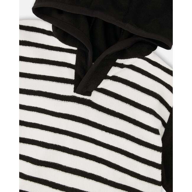 Hooded Terry T-Shirt With Shorts Set, Black & White Stripes - Mixed Apparel Set - 5
