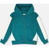 Hooded French Terry Cardigan, Dark Turquoise - Sweatshirts - 1 - thumbnail