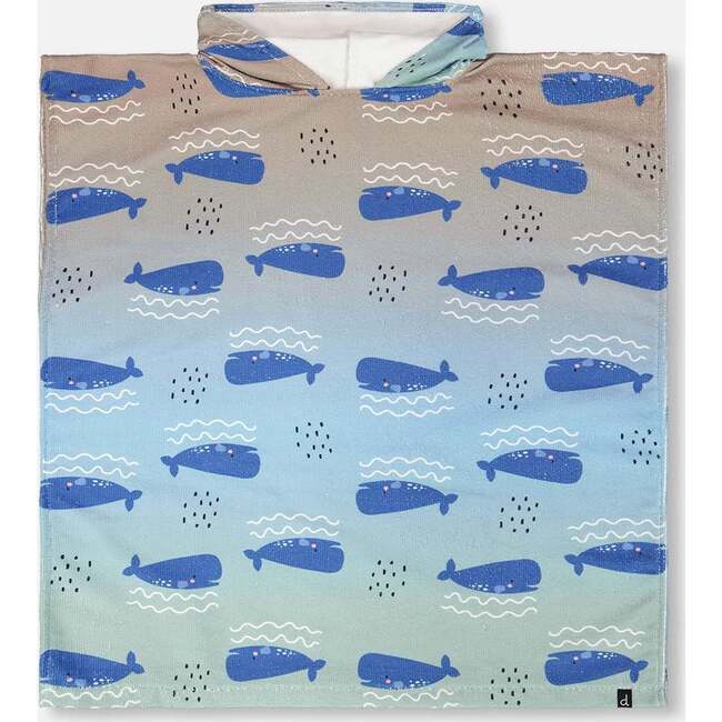 Hooded Beach Towel, Blue Whale Print
