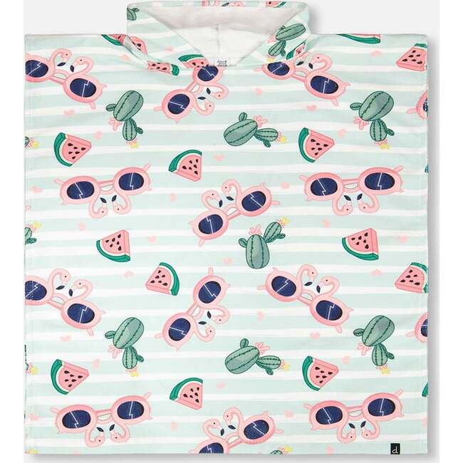 Hooded Beach Towel, Blue Flamingo And Cactus Print