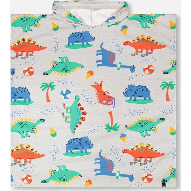 Hooded Beach Towel, Grey Printed Baby Dinosaurs
