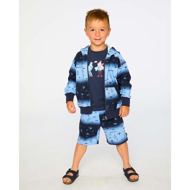 Hooded French Terry Cardigan, Blue Gradient