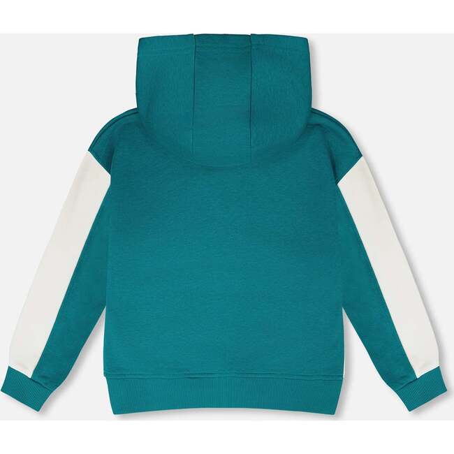 Hooded French Terry Cardigan, Dark Turquoise - Sweatshirts - 3