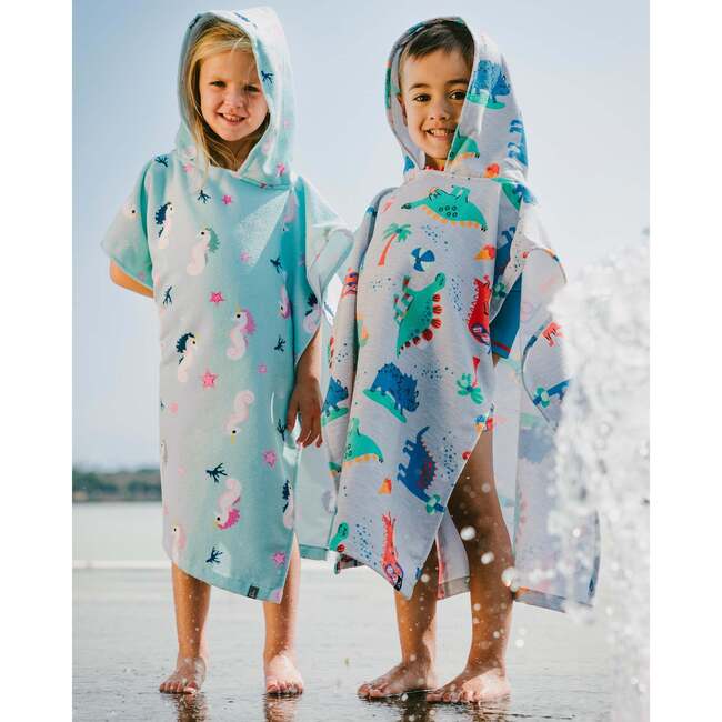 Hooded Beach Towel, Blue Seahorse Print