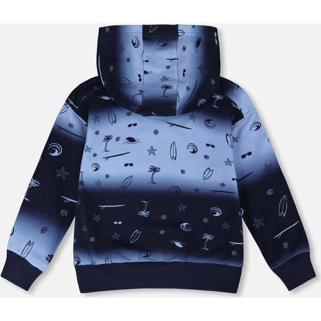 Hooded French Terry Cardigan, Blue Gradient - Sweatshirts - 3