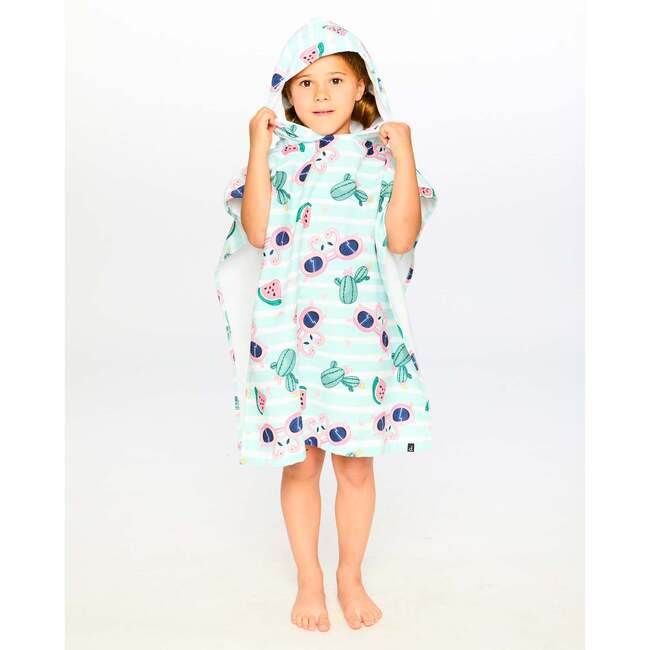 Hooded Beach Towel, Blue Flamingo And Cactus Print