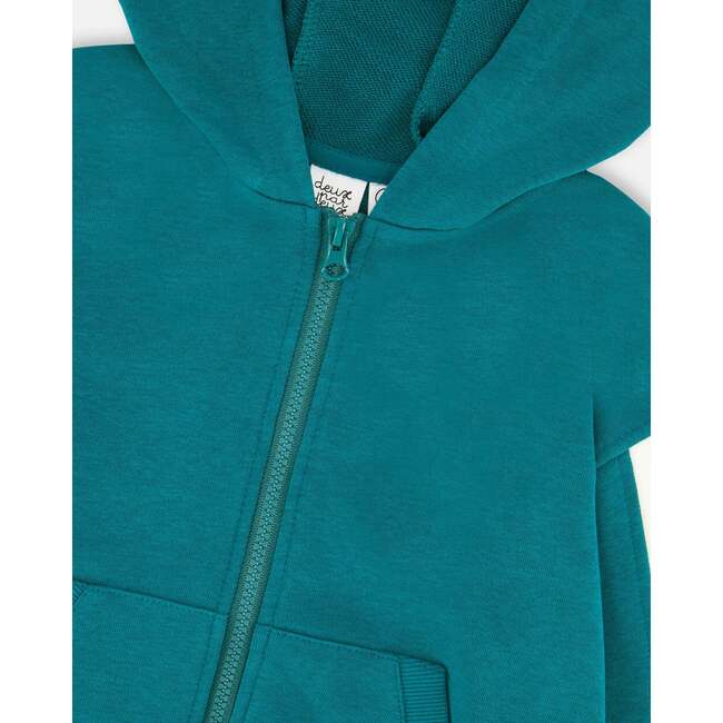 Hooded French Terry Cardigan, Dark Turquoise - Sweatshirts - 4