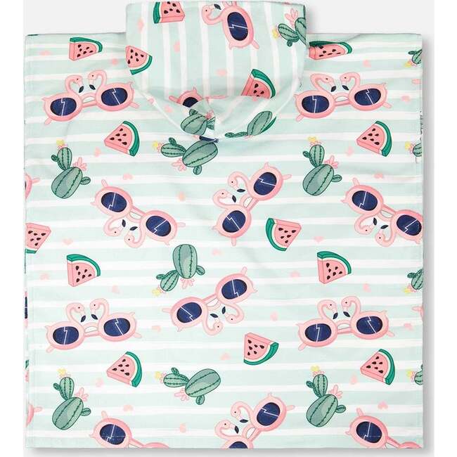 Hooded Beach Towel, Blue Flamingo And Cactus Print - Beach Towels - 3