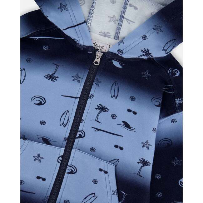 Hooded French Terry Cardigan, Blue Gradient - Sweatshirts - 4