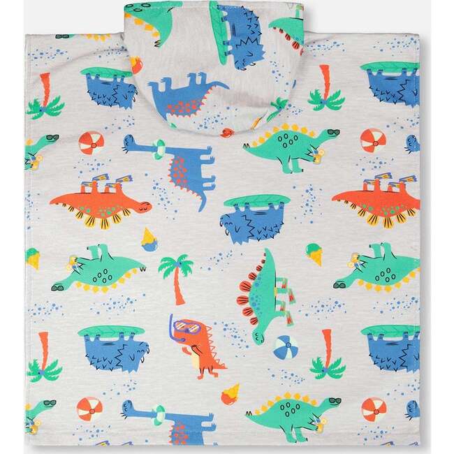 Hooded Beach Towel, Grey Printed Baby Dinosaurs - Beach Towels - 4