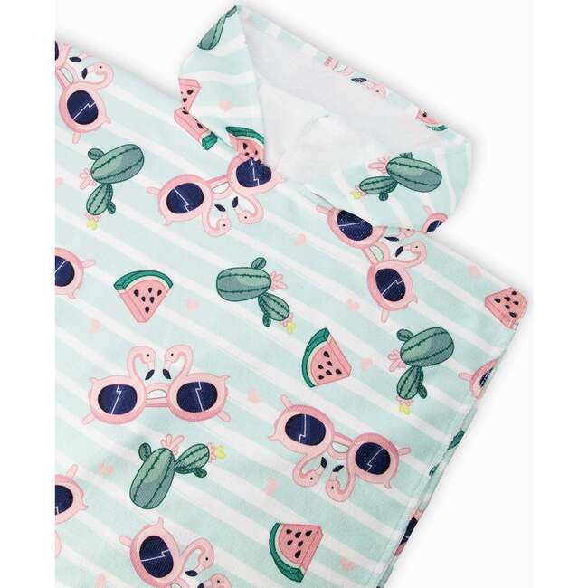 Hooded Beach Towel, Blue Flamingo And Cactus Print - Beach Towels - 4