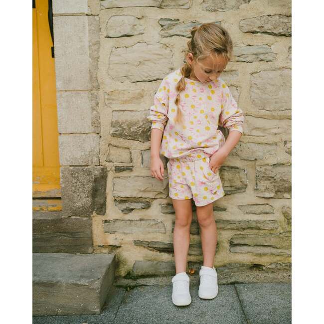 French Terry Shorts, Pink Printed Daisies