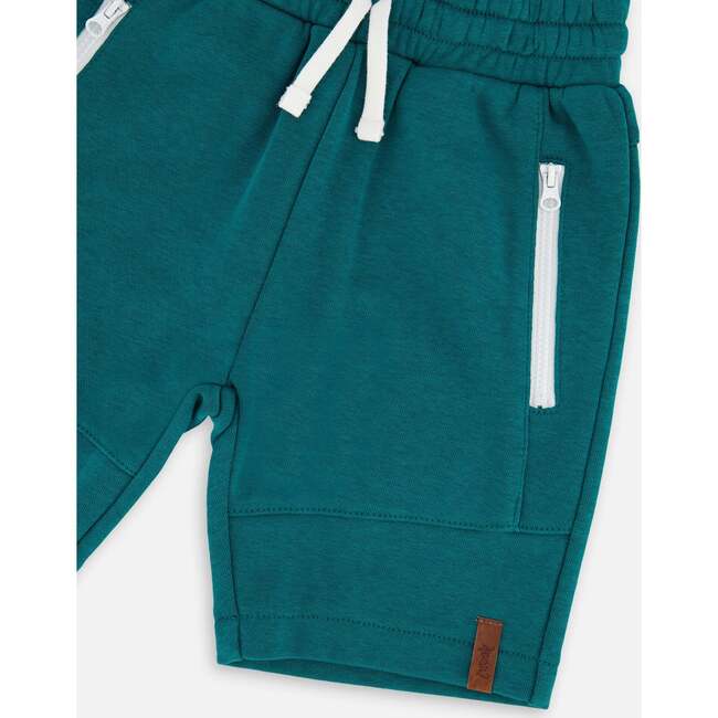 French Terry Shorts With Cross Seams, Dark Turquoise - Shorts - 4