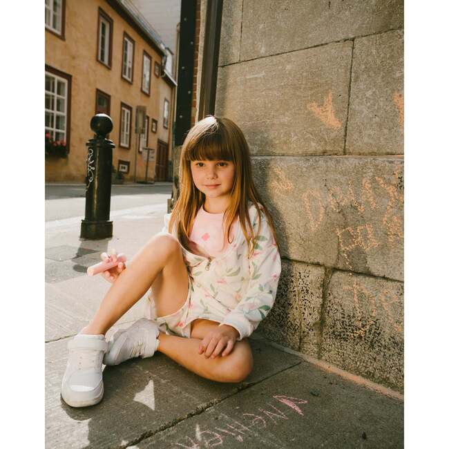 French Terry Shorts, Off White Printed Flowers