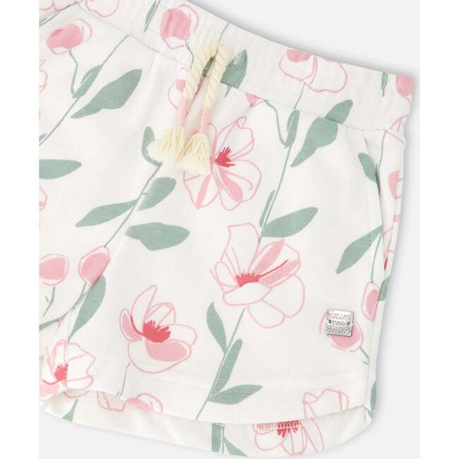 French Terry Shorts, Off White Printed Flowers - Shorts - 5