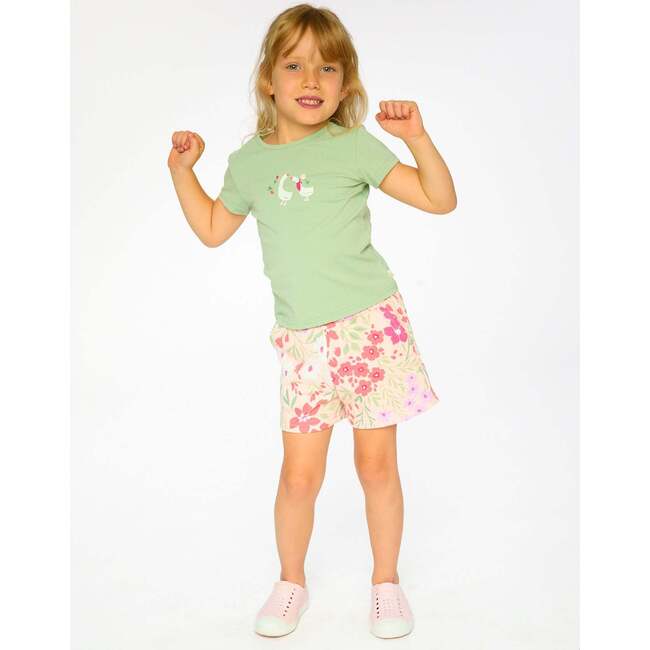 French Terry Shorts, Pink Printed Flowers - Shorts - 3