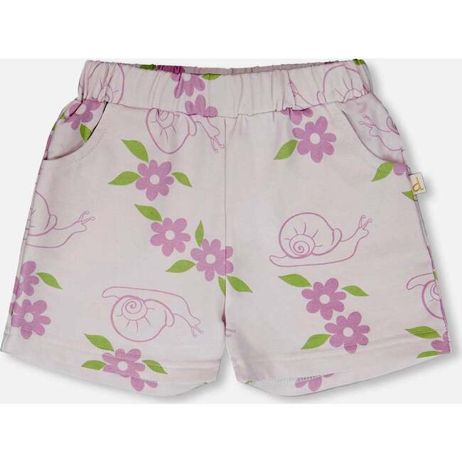 French Terry Shorts, Lilac Snails Print