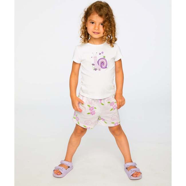 French Terry Shorts, Lilac Snails Print - Shorts - 3